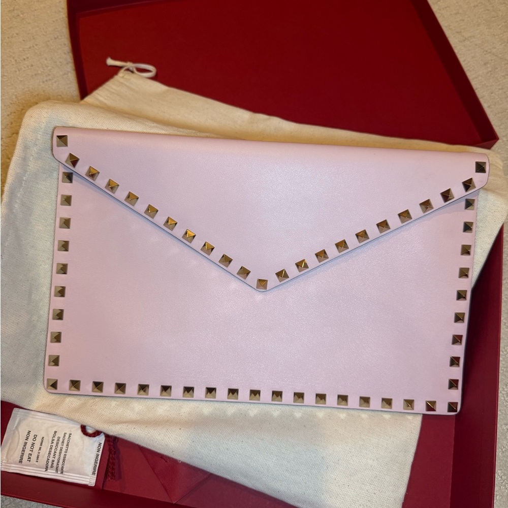 Valentino Pink Rockstud Leather Envelope Clutch